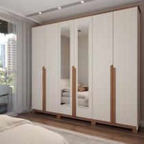 Guarda-Roupa Casal Calábria 6 Portas 6 Gavetas Espelho Nature/Off White - Panorama Móveis Guarda-Roupa Casal Calábria 6 Portas 6 Gavetas Espelho Nature/Off White - Panorama Móveis