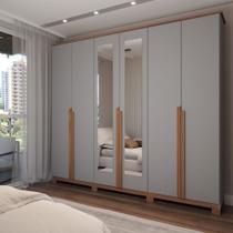 Guarda-Roupa Casal Calábria Slim 6 Portas 6 Gavetas Espelho Cinza/Nature - Panorama Móveis
