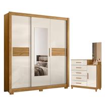 Guarda Roupa Casal Canadá e Cômoda Lisboa Freijó Off White Moval