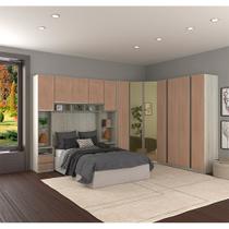 Guarda Roupa Casal Canto com Vidro Reflecta Legno Crema com Cumaru Prime Luciane Móveis Guarda Roupa Casal Canto com Vidro Reflecta Legno Crema com Cumaru Prime Luciane Móveis