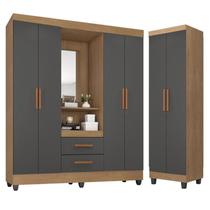 Guarda Roupa Casal Capela com Armário Multiuso Lite Nature Cinza - Móveis Leão Guarda Roupa Casal Capela com Armário Multiuso Lite Nature Cinza - Móveis Leão