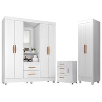 Guarda Roupa Casal Capela Com Cômoda 4 Gavetas 1 Porta E Armário Multiuso Lite Branco Brilho - Móveis Leão