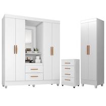 Guarda Roupa Casal Capela com Cômoda 4 Gavetas e Armário Multiuso Lite Branco Brilho - Móveis Leão Guarda Roupa Casal Capela com Cômoda 4 Gavetas e Armário Multiuso Lite Branco Brilho - Móveis Leão