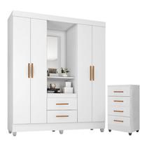 Guarda Roupa Casal Capela com Cômoda 4 Gavetas Lite Branco Brilho - Móveis Leão Guarda Roupa Casal Capela com Cômoda 4 Gavetas Lite Branco Brilho - Móveis Leão