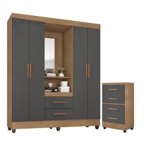 Guarda Roupa Casal Capela com Cômoda 4 Gavetas Lite Nature Cinza - Móveis Leão