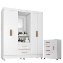 Guarda Roupa Casal Capela com Cômoda Lite 4 Gavetas 01 Porta Branco Brilho - Móveis Leão Guarda Roupa Casal Capela com Cômoda Lite 4 Gavetas 01 Porta Branco Brilho - Móveis Leão