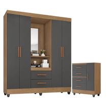 Guarda Roupa Casal Capela com Cômoda Lite 4 Gavetas 01 Porta Nature Cinza - Móveis Leão
