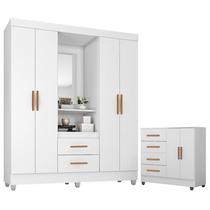 Guarda Roupa Casal Capela com Cômoda Lite 4 Gavetas e 2 Portas Branco Brilho - Móveis Leão Guarda Roupa Casal Capela com Cômoda Lite 4 Gavetas e 2 Portas Branco Brilho - Móveis Leão