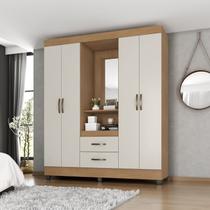 Guarda Roupa Casal Capela com Espelho 4 Portas e 2 Gavetas e Pés Lite Marrom/Nature/Off White Guarda Roupa Casal Capela com Espelho 4 Portas e 2 Gavetas e Pés Lite Marrom/Nature/Off White