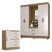 Guarda Roupa Casal Capela e Cômoda 4 Gavetas 01 Porta Lite Nature Off White Móveis Leão