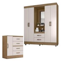 Guarda Roupa Casal Capela E Cômoda 4 Gavetas 01 Porta Lite Nature Off White Móveis Leão