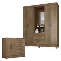 Guarda Roupa Casal Capela E Cômoda 4 Gavetas 2 Portas Lite Carvalho Oak Móveis Leão