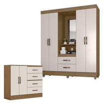 Guarda Roupa Casal Capela e Cômoda 4 Gavetas 2 Portas Lite Nature Off White Móveis Leão