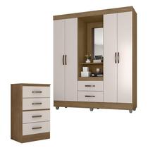 Guarda Roupa Casal Capela e Cômoda 4 Gavetas Lite Nature Off White Móveis Leão