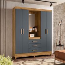 Guarda Roupa Casal Capelinha Ambiente Capri 4 Portas Freijó Cinza com Espelho - Moval