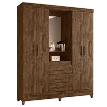 Guarda Roupa Casal Capelinha Capri 4 Portas Castanho Wood com Espelho - Moval