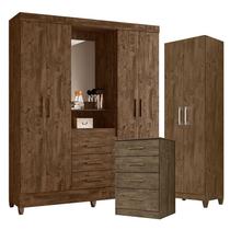 Guarda Roupa Casal Capelinha Capri com Cômoda MS913 e Armário Multiuso New Íris Castanho Wood Moval