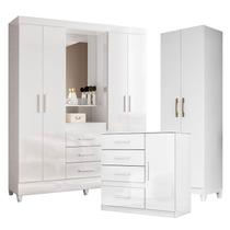 Guarda Roupa Casal Capelinha Capri com Cômoda Vênus e Armário Multiuso New Íris Branco Brilho Moval
