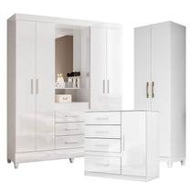 Guarda Roupa Casal Capelinha Capri com Cômoda Vênus e Armário Multiuso New Íris Branco Brilho Moval