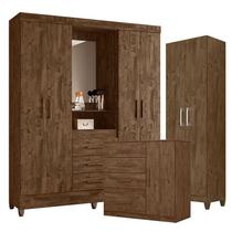 Guarda Roupa Casal Capelinha Capri com Cômoda Vênus e Armário Multiuso New Íris Castanho Wood Moval