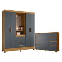 Guarda Roupa Casal Capelinha Capri e Cômoda Georgia Freijó Cinza Moval