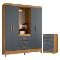 Guarda Roupa Casal Capelinha Capri e Cômoda MS913 Freijó Cinza Moval