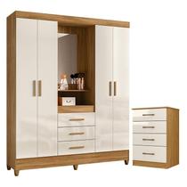 Guarda Roupa Casal Capelinha Capri e Cômoda MS913 Freijó Off White Moval