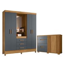 Guarda Roupa Casal Capelinha Capri e Cômoda Texas Freijó Cinza Moval