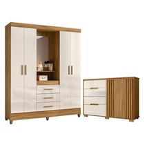 Guarda Roupa Casal Capelinha Capri e Cômoda Texas Freijó Off White Moval