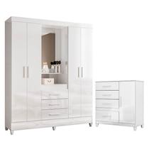 Guarda Roupa Casal Capelinha Capri e Cômoda Vênus com pés Branco Flex Moval