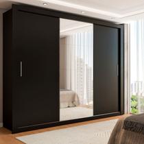 Guarda-Roupa Casal Carol 3 Portas de Correr com Espelho 4 Gavetas Preto - Panorama Móveis