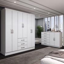 Guarda-Roupa Casal Carter 6 Portas 3 Gavetas com Cômoda 2 Portas 5 Gavetas Branco - Panorama Móveis