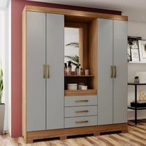 Guarda-Roupa Casal Catedral 4 Portas 3 Gavetas Nature/Cinza - Bci Móveis