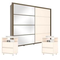 Guarda Roupa Casal Cavic com Kit Mesa de Cabeceira Duna Off White - Henn