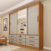 Guarda-Roupa Casal Chicago 3 Portas 9 Gavetas com Espelho Cinamomo/Off White - Tcil Móveis Guarda-Roupa Casal Chicago 3 Portas 9 Gavetas com Espelho Cinamomo/Off White - Tcil Móveis