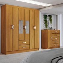 Guarda-Roupa Casal Claire 6 Portas 2 Gavetas e Espelho com Cômoda 1 Porta 5 Gavetas Cinamomo - Panorama Móveis Guarda-Roupa Casal Claire 6 Portas 2 Gavetas e Espelho com Cômoda 1 Porta 5 Gavetas Cinamomo - Panorama Móveis