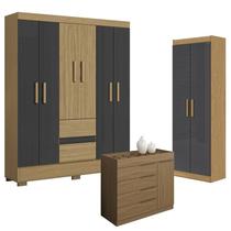 Guarda Roupa Casal Coimbra 2005138 com Armário Multiuso 2000191 Atacama Grafite e Cômoda Sevilha Atacama - Aramóveis
