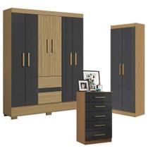 Guarda Roupa Casal Coimbra 2005138 Com Armário Multiuso 2000191 E Cômoda 2014140 Atacama Grafite - Aramóveis