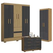 Guarda Roupa Casal Coimbra 2005138 com Armário Multiuso 2000191 e Cômoda 2014148 Atacama Grafite - Aramóveis