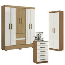 Guarda Roupa Casal Coimbra 2005138 Com Armário Multiuso New 2000191 E Cômoda 2014140 Atacama Off White - Aramóveis