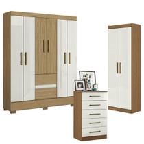 Guarda Roupa Casal Coimbra 2005138 Com Armário Multiuso New 2000191 E Cômoda 2014140 Atacama Off White - Aramóveis