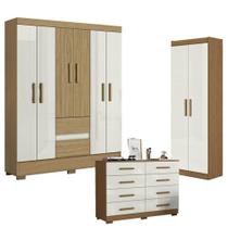 Guarda Roupa Casal Coimbra 2005138 Com Armário Multiuso New 2000191 E Cômoda 2014148 Atacama Off White - Aramóveis