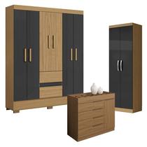 Guarda Roupa Casal Coimbra 2005138 com Armário Multiuso New 2000192 Atacama Grafite e Cômoda Sevilha Atacama - Aramóveis
