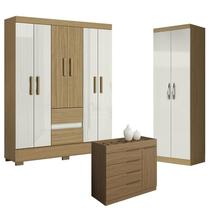 Guarda Roupa Casal Coimbra 2005138 com Armário Multiuso New 2000192 Atacama Off White e Cômoda Sevilha Atacama - Aramóveis