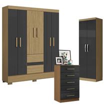 Guarda Roupa Casal Coimbra 2005138 com Armário Multiuso New 2000192 e Cômoda 2014140 Atacama Grafite - Aramóveis Guarda Roupa Casal Coimbra 2005138 com Armário Multiuso New 2000192 e Cômoda 2014140 Atacama Grafite - Aramóveis