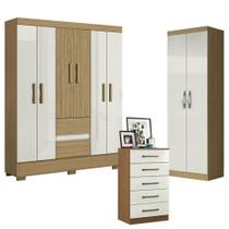 Guarda Roupa Casal Coimbra 2005138 Com Armário Multiuso New 2000192 E Cômoda 2014140 Atacama Off White - Aramóveis