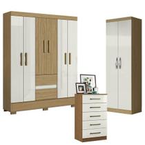 Guarda Roupa Casal Coimbra 2005138 Com Armário Multiuso New 2000192 E Cômoda 2014140 Atacama Off White - Aramóveis
