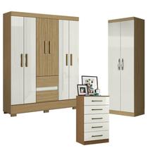 Guarda Roupa Casal Coimbra 2005138 com Armário Multiuso New 2000192 e Cômoda 2014140 Atacama Off White - Aramóveis