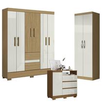 Guarda Roupa Casal Coimbra 2005138 com Armário Multiuso New 2000192 e Cômoda 2014143 Atacama Off White - Aramóveis