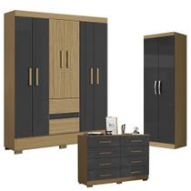 Guarda Roupa Casal Coimbra 2005138 Com Armário Multiuso New 2000192 E Cômoda 2014148 Atacama Grafite - Aramóveis